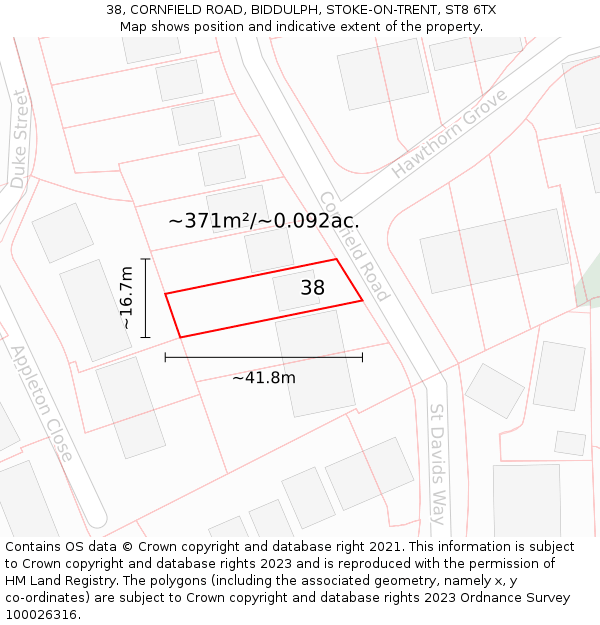 38, CORNFIELD ROAD, BIDDULPH, STOKE-ON-TRENT, ST8 6TX: Plot and title map
