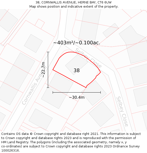 38, CORNWALLIS AVENUE, HERNE BAY, CT6 6UW: Plot and title map
