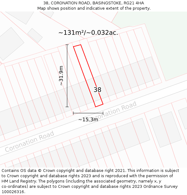 38, CORONATION ROAD, BASINGSTOKE, RG21 4HA: Plot and title map