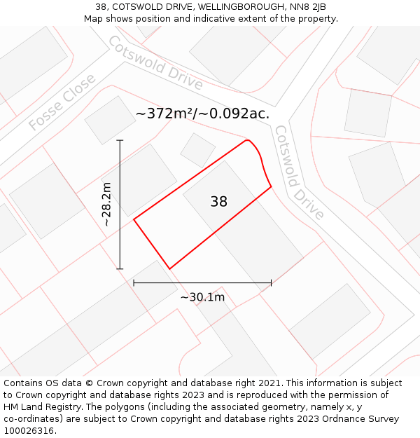 38, COTSWOLD DRIVE, WELLINGBOROUGH, NN8 2JB: Plot and title map