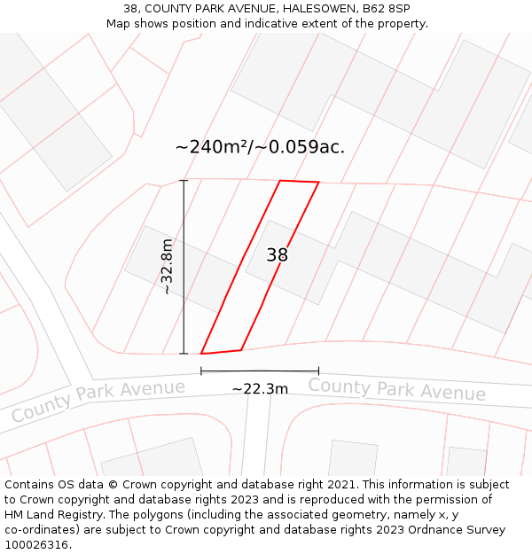 38, COUNTY PARK AVENUE, HALESOWEN, B62 8SP: Plot and title map