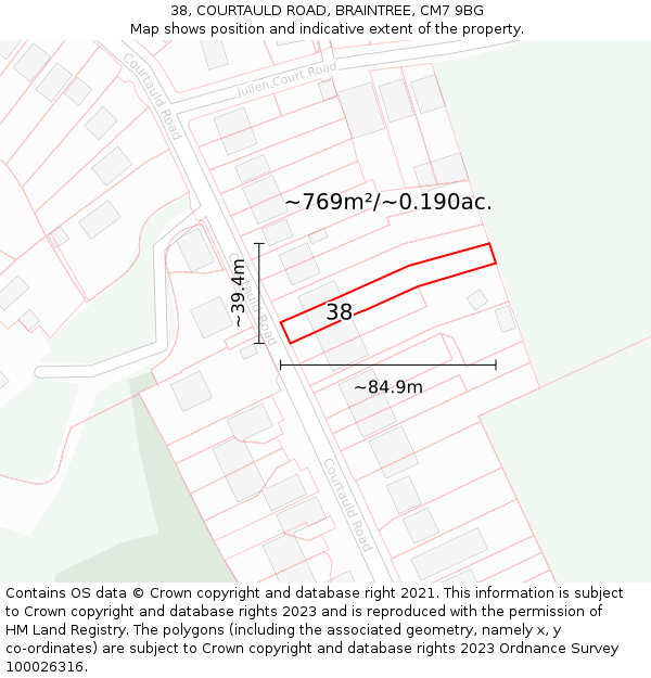 38, COURTAULD ROAD, BRAINTREE, CM7 9BG: Plot and title map