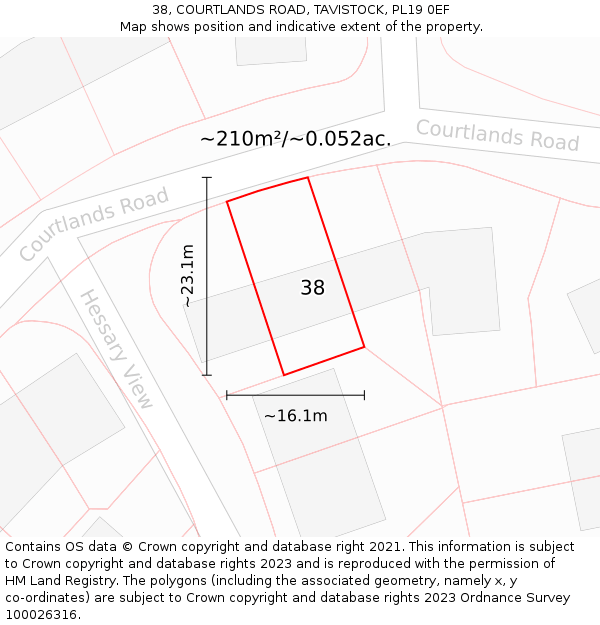 38, COURTLANDS ROAD, TAVISTOCK, PL19 0EF: Plot and title map