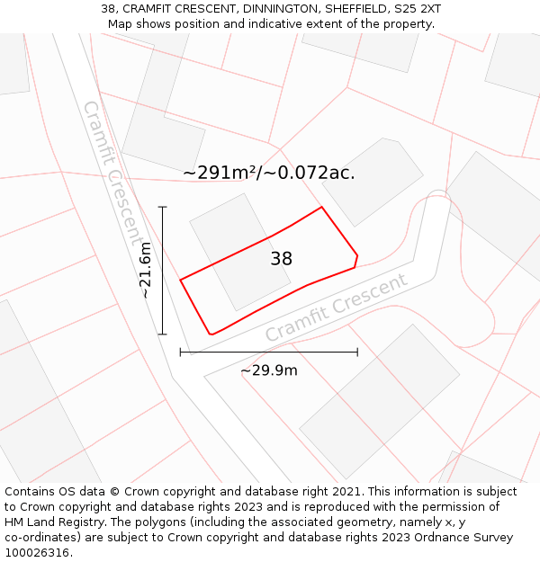 38, CRAMFIT CRESCENT, DINNINGTON, SHEFFIELD, S25 2XT: Plot and title map