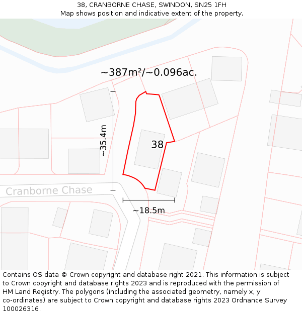 38, CRANBORNE CHASE, SWINDON, SN25 1FH: Plot and title map