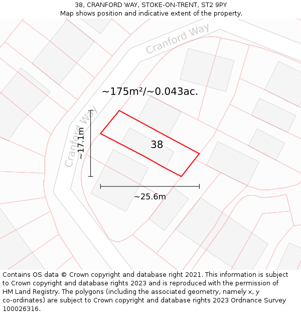 38, CRANFORD WAY, STOKE-ON-TRENT, ST2 9PY: Plot and title map