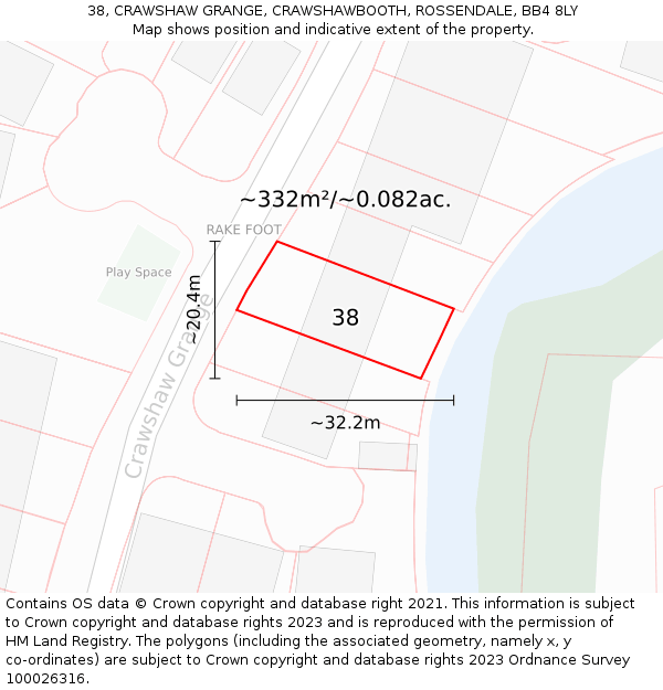 38, CRAWSHAW GRANGE, CRAWSHAWBOOTH, ROSSENDALE, BB4 8LY: Plot and title map