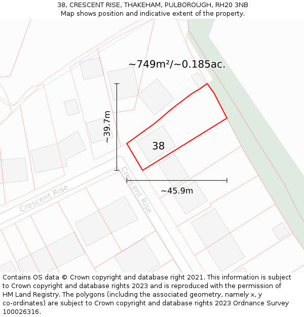 38, CRESCENT RISE, THAKEHAM, PULBOROUGH, RH20 3NB: Plot and title map