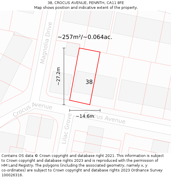 38, CROCUS AVENUE, PENRITH, CA11 8FE: Plot and title map