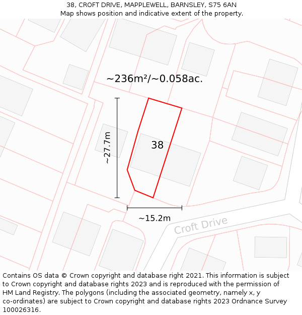 38, CROFT DRIVE, MAPPLEWELL, BARNSLEY, S75 6AN: Plot and title map