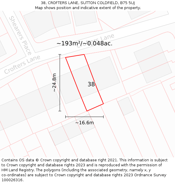 38, CROFTERS LANE, SUTTON COLDFIELD, B75 5UJ: Plot and title map