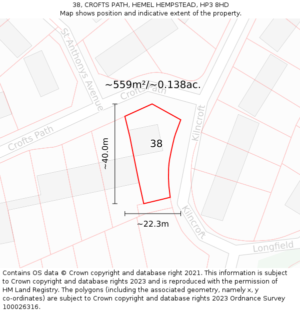 38, CROFTS PATH, HEMEL HEMPSTEAD, HP3 8HD: Plot and title map