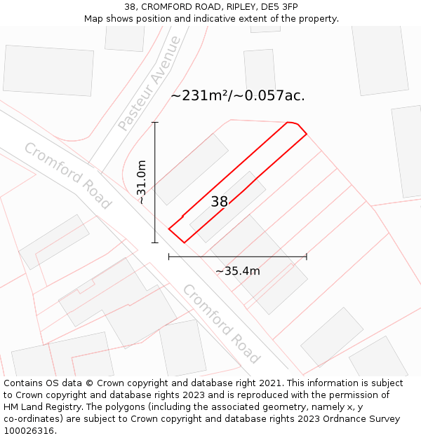 38, CROMFORD ROAD, RIPLEY, DE5 3FP: Plot and title map