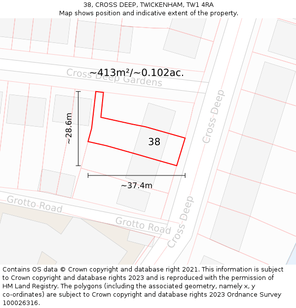 38, CROSS DEEP, TWICKENHAM, TW1 4RA: Plot and title map