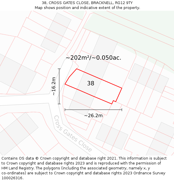 38, CROSS GATES CLOSE, BRACKNELL, RG12 9TY: Plot and title map