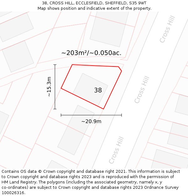 38, CROSS HILL, ECCLESFIELD, SHEFFIELD, S35 9WT: Plot and title map