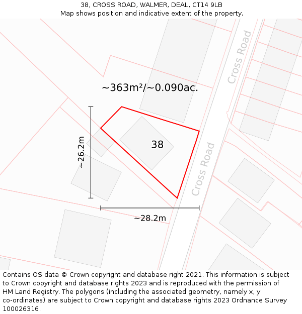38, CROSS ROAD, WALMER, DEAL, CT14 9LB: Plot and title map
