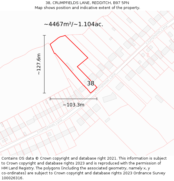 38, CRUMPFIELDS LANE, REDDITCH, B97 5PN: Plot and title map