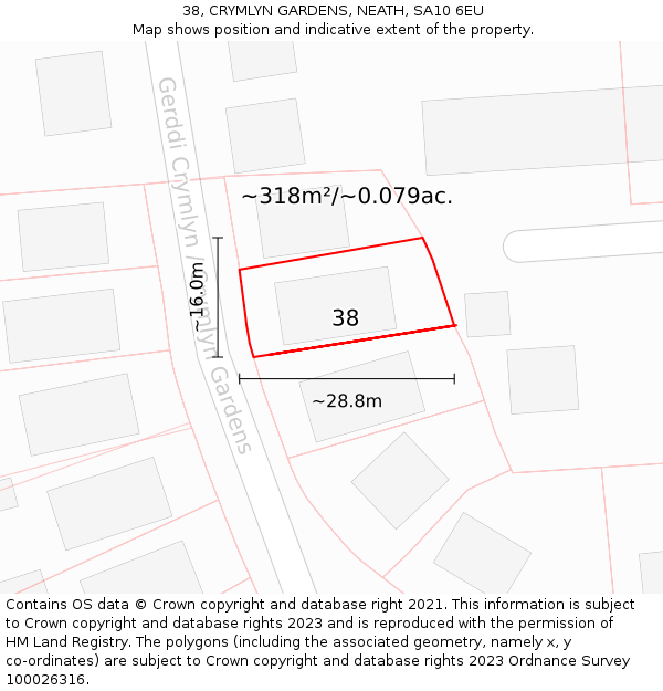 38, CRYMLYN GARDENS, NEATH, SA10 6EU: Plot and title map