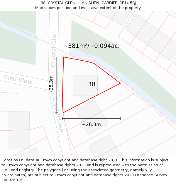 38, CRYSTAL GLEN, LLANISHEN, CARDIFF, CF14 5QJ: Plot and title map