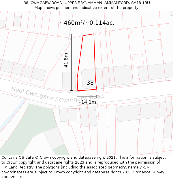 38, CWMGARW ROAD, UPPER BRYNAMMAN, AMMANFORD, SA18 1BU: Plot and title map