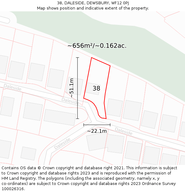 38, DALESIDE, DEWSBURY, WF12 0PJ: Plot and title map