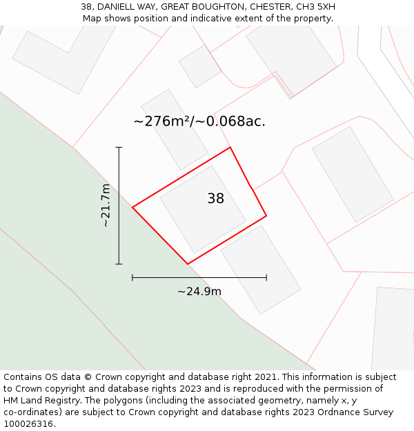 38, DANIELL WAY, GREAT BOUGHTON, CHESTER, CH3 5XH: Plot and title map