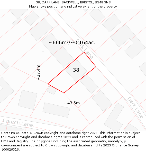 38, DARK LANE, BACKWELL, BRISTOL, BS48 3NS: Plot and title map
