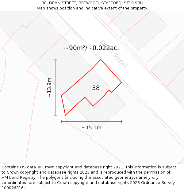 38, DEAN STREET, BREWOOD, STAFFORD, ST19 9BU: Plot and title map