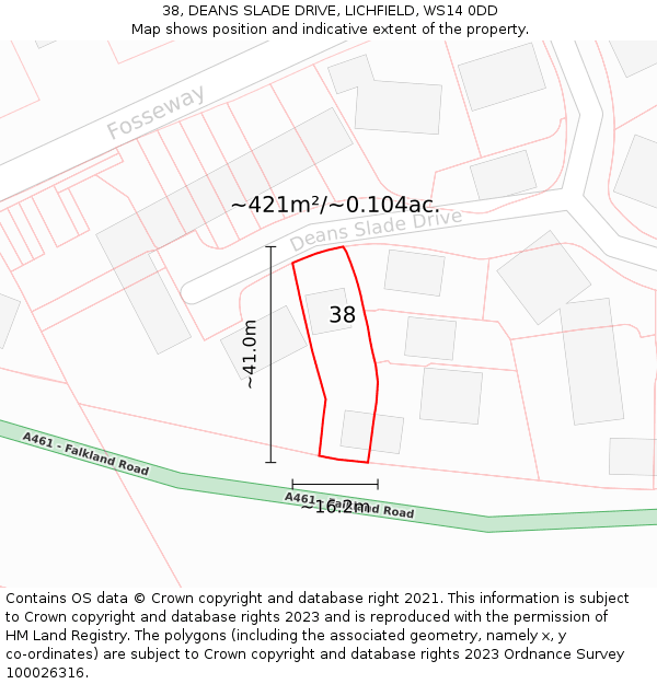 38, DEANS SLADE DRIVE, LICHFIELD, WS14 0DD: Plot and title map