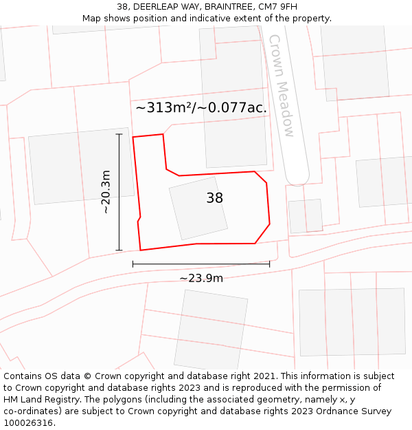 38, DEERLEAP WAY, BRAINTREE, CM7 9FH: Plot and title map