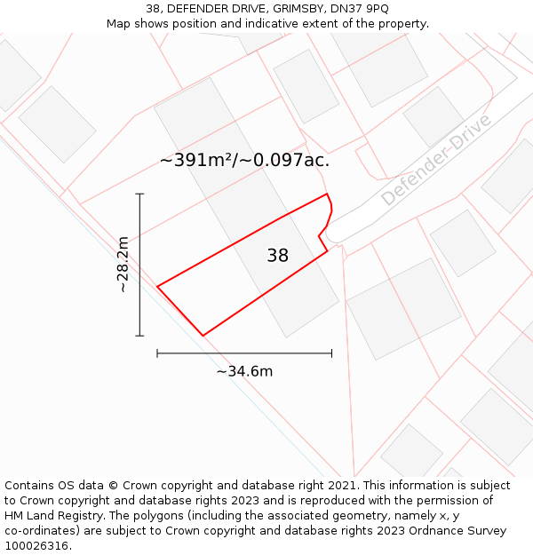 38, DEFENDER DRIVE, GRIMSBY, DN37 9PQ: Plot and title map