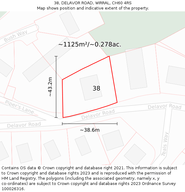 38, DELAVOR ROAD, WIRRAL, CH60 4RS: Plot and title map