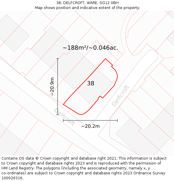 38, DELFCROFT, WARE, SG12 0BH: Plot and title map
