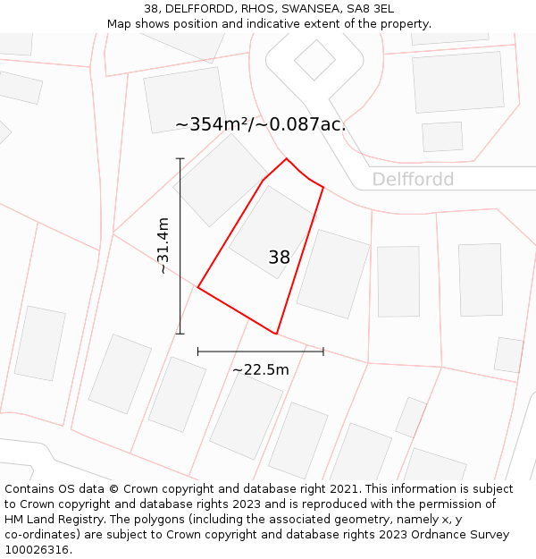 38, DELFFORDD, RHOS, SWANSEA, SA8 3EL: Plot and title map
