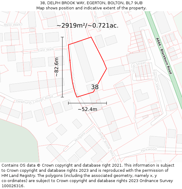 38, DELPH BROOK WAY, EGERTON, BOLTON, BL7 9UB: Plot and title map