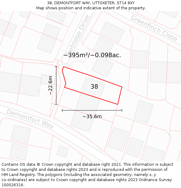38, DEMONTFORT WAY, UTTOXETER, ST14 8XY: Plot and title map