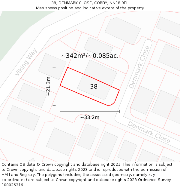 38, DENMARK CLOSE, CORBY, NN18 9EH: Plot and title map