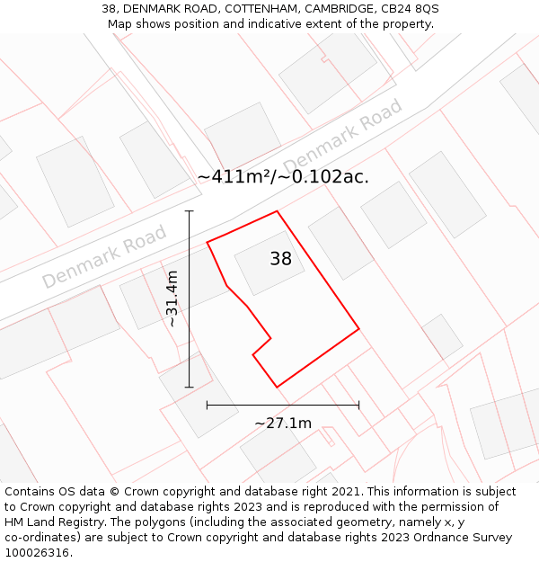 38, DENMARK ROAD, COTTENHAM, CAMBRIDGE, CB24 8QS: Plot and title map