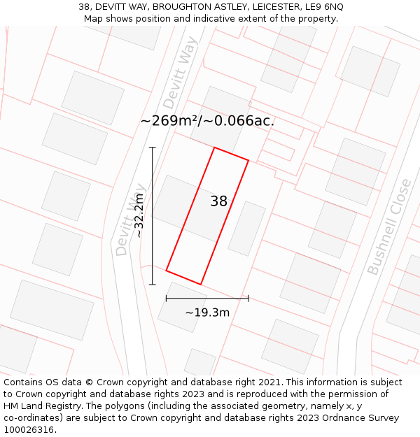 38, DEVITT WAY, BROUGHTON ASTLEY, LEICESTER, LE9 6NQ: Plot and title map