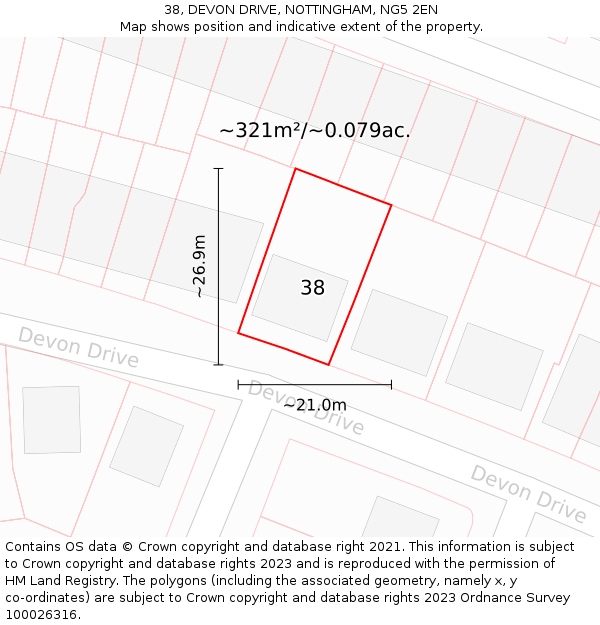 38, DEVON DRIVE, NOTTINGHAM, NG5 2EN: Plot and title map