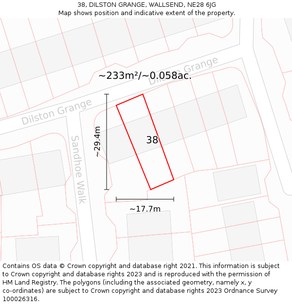 38, DILSTON GRANGE, WALLSEND, NE28 6JG: Plot and title map