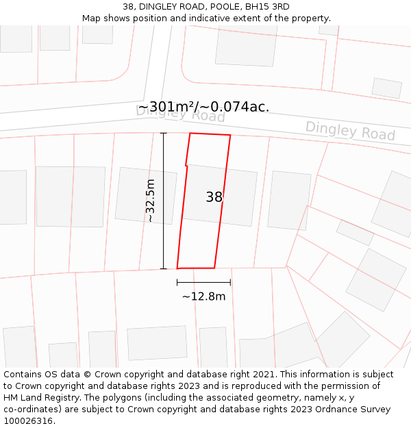 38, DINGLEY ROAD, POOLE, BH15 3RD: Plot and title map