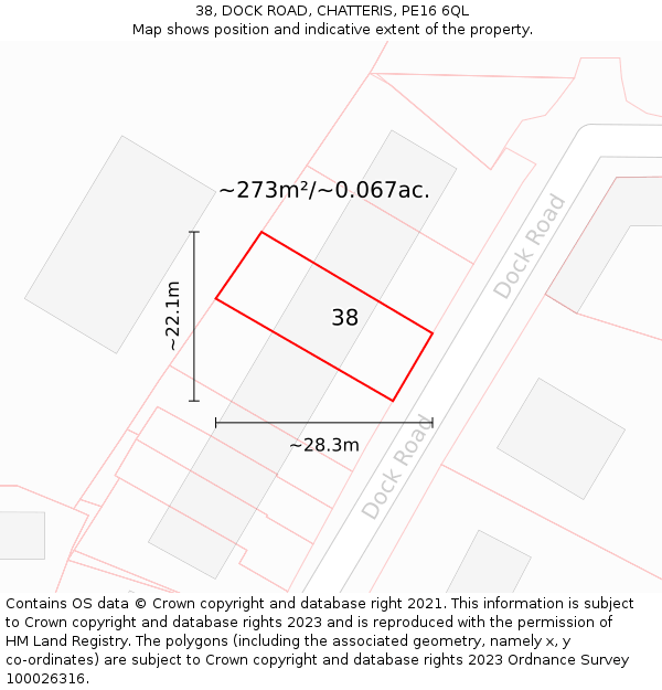 38, DOCK ROAD, CHATTERIS, PE16 6QL: Plot and title map