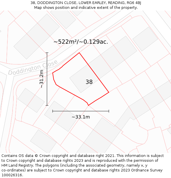38, DODDINGTON CLOSE, LOWER EARLEY, READING, RG6 4BJ: Plot and title map