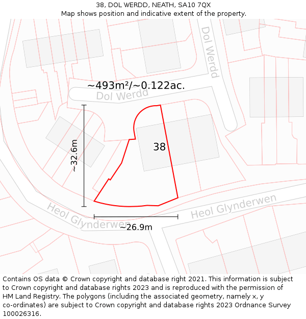 38, DOL WERDD, NEATH, SA10 7QX: Plot and title map