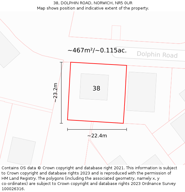 38, DOLPHIN ROAD, NORWICH, NR5 0UR: Plot and title map