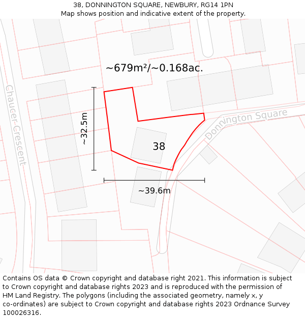 38, DONNINGTON SQUARE, NEWBURY, RG14 1PN: Plot and title map