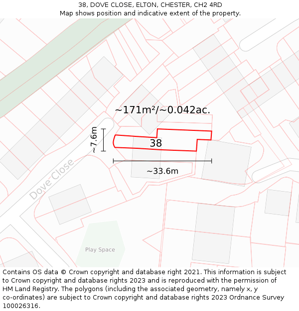 38, DOVE CLOSE, ELTON, CHESTER, CH2 4RD: Plot and title map
