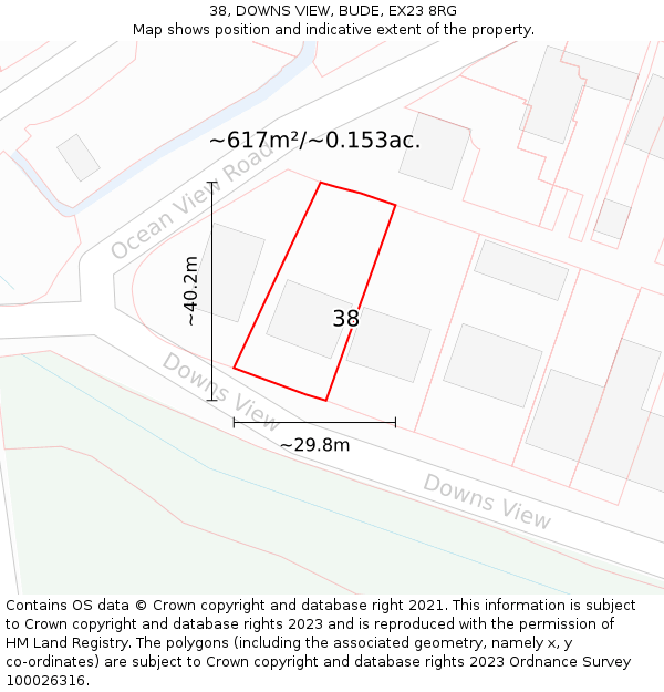 38, DOWNS VIEW, BUDE, EX23 8RG: Plot and title map